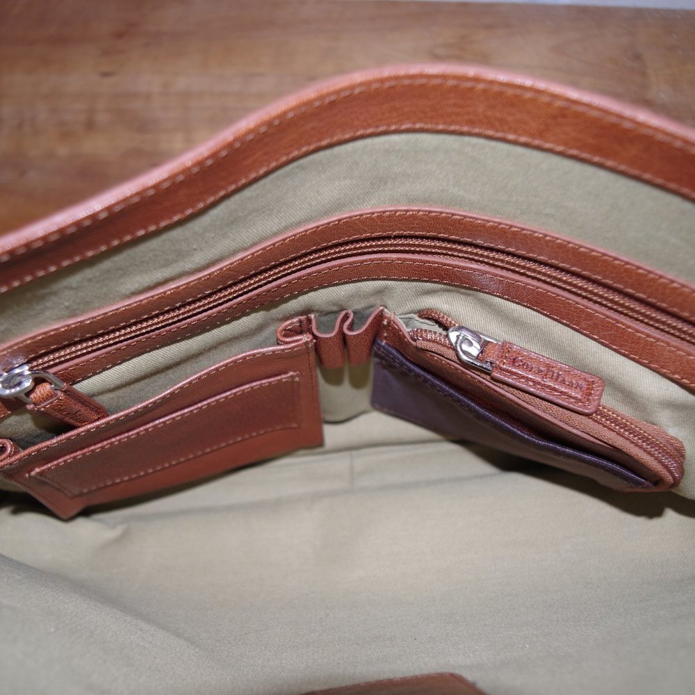 Cole Haan Brown Leather Messenger Bag WIth Laptop Compartment - Picture 4 of 12
